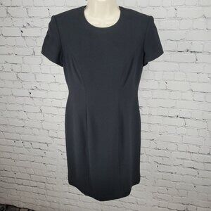 Preview Collection Black Short Sleeve Zip Lined Back Slit Sheath Dress Size 4P